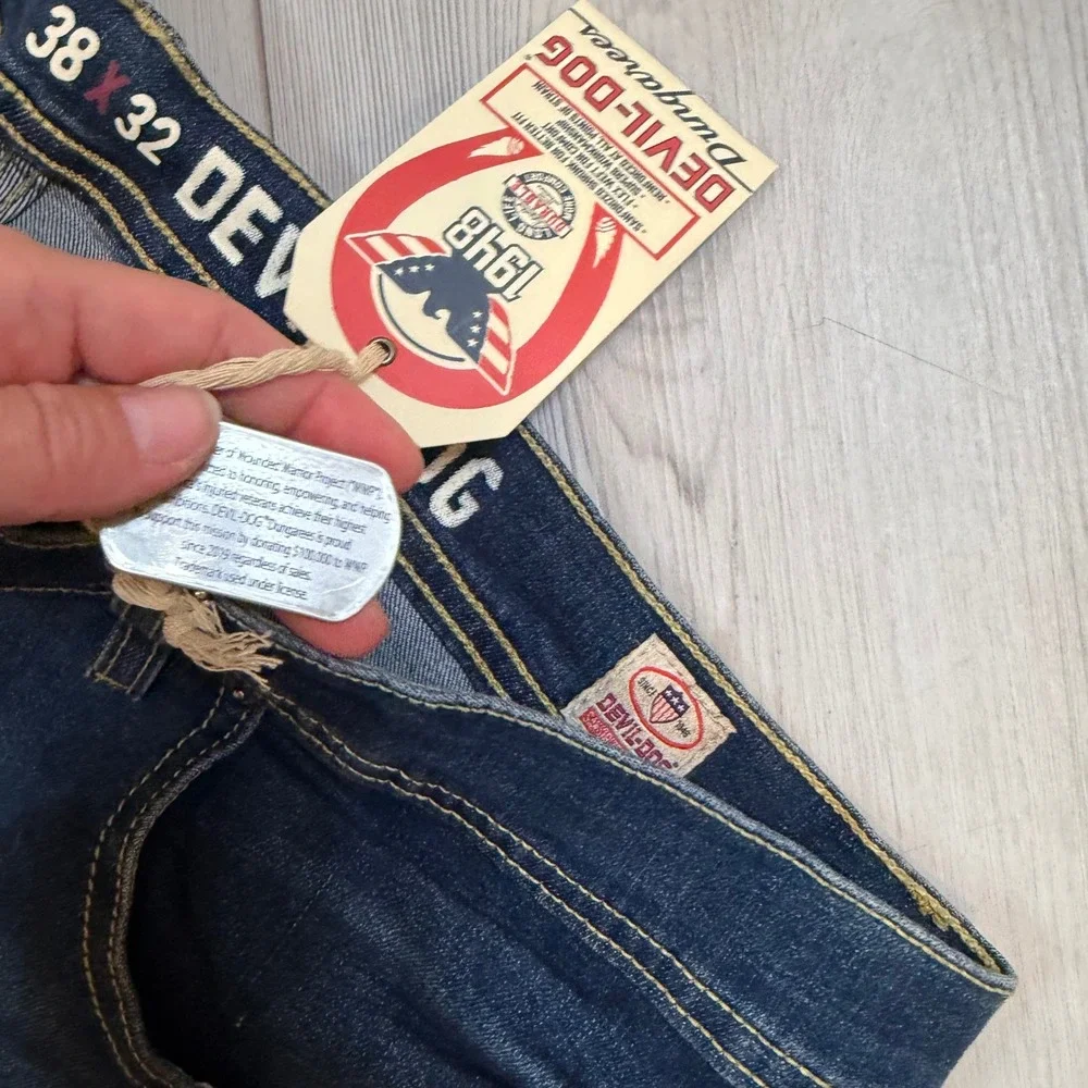 Devil-Dog Dungarees Mens Athletic Fit Tapered Leg Jeans Blue 38x32 NWT DD5001